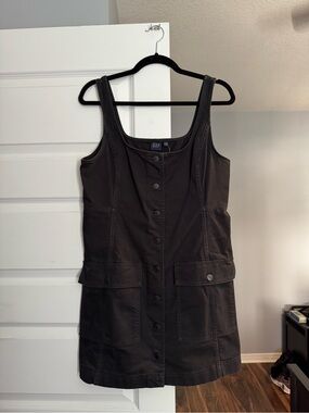 GAP Black Button-Front Utility Shift Dress